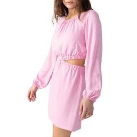 Sanctuary Cutout Long Sleeve Mini Dress in Pink NEW - Picture 1 of 8